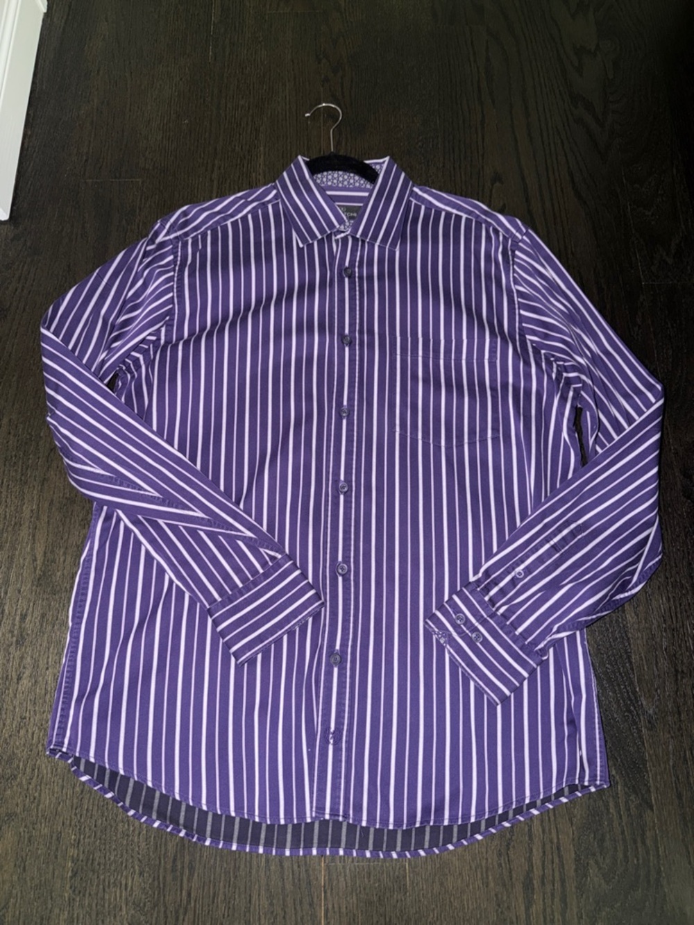 Men's Purple Striped Long-Sleeve Dress Shirt - Bugatchi Uomo size L